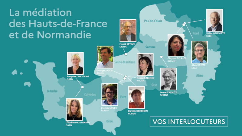 Carte des médiateurs par département en Hauts-de-France Normandie